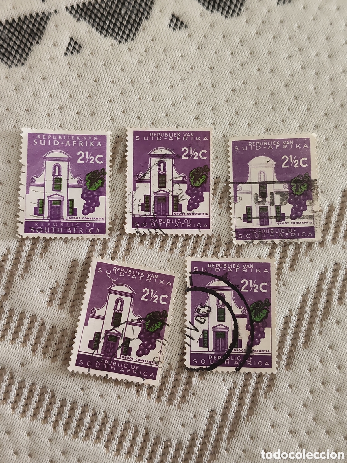 Sellos: 5 Sellos de Sud&aacute;frica finca vin&iacute;cola Groot Constantia 1961