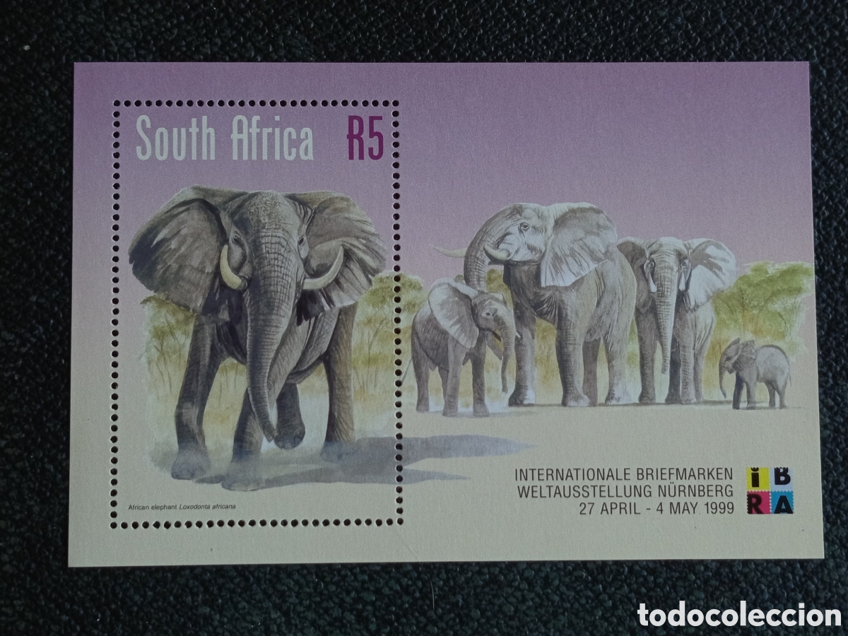Sellos: Hojita Bloque Sud&aacute;frica 1999 Elefantes IBRA MNH - SACC n&ordm; 1194 / Scott #1119