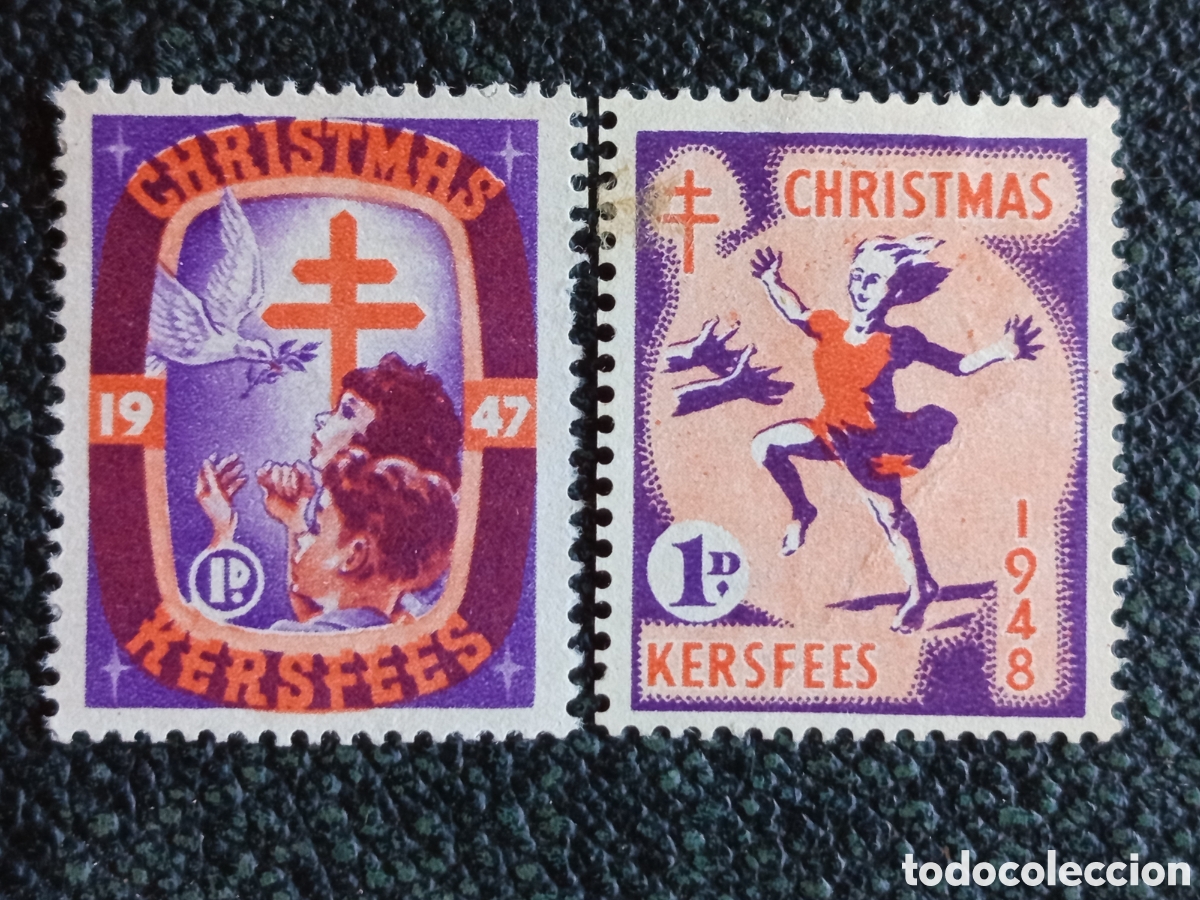 Sellos: Pareja Vi&ntilde;etas Navidad Sud&aacute;frica SANTA 1947/1948 MH