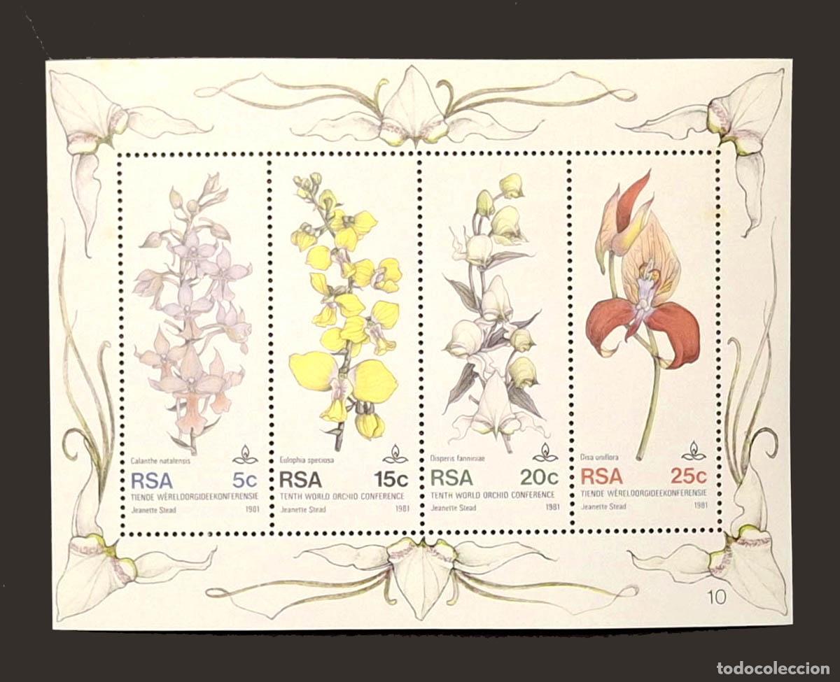 Selos: 4 sellos de Sud&aacute;frica - flores en hoja bloque