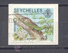 Sellos: SEYCHELLES- USADO, GECKO VERDE - Foto 1