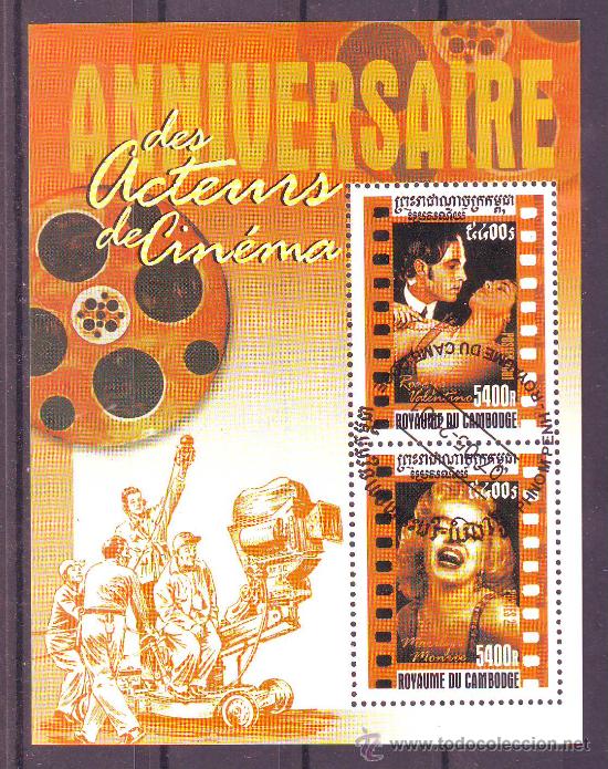 Sellos: CAMBODGIA*** A&Ntilde;O 2001.HOJITA BLOQUE.MATASELLOS FAVOR.CINE.PELICULAS.MARILYN MONROE.