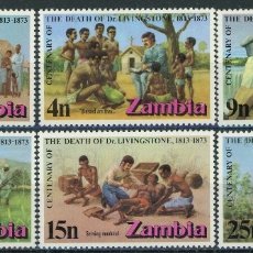 Sellos: ZAMBIA 1973 IVERT 98/103 *** CENTENARIO DE LA MUERTE DE DAVID LIVINGSTONE - MISIONERO ESCOCES. Lote 178126067