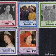 Sellos: ZAMBIA 1987 IVERT 407/11 *** SERIE BÁSICA - 60º ANIVERSARIO DE S. M. LA REINA ISABEL II