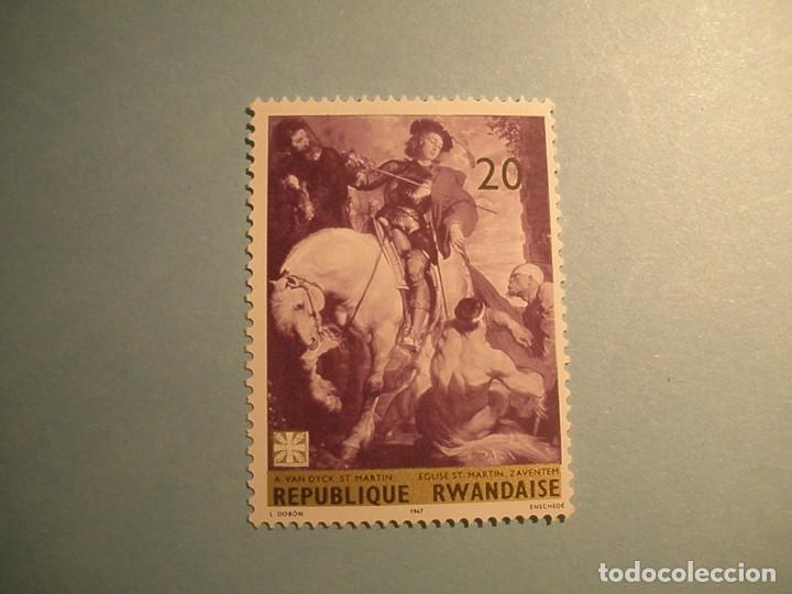 Stamps: RUANDA - REP. RWANDAISE - PINTURA, VAN DICK - EGLISE ST. MARTIN.