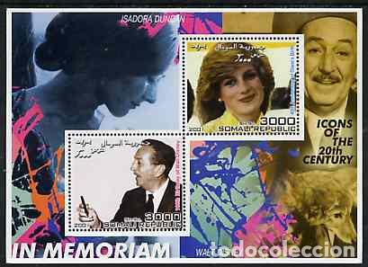 Briefmarken: SOMALIA 2001 SHEET MNH PRINCESS DIANA WALT DISNEY ISADORA DUNCAN BAILARINAS BALLET DANCERS