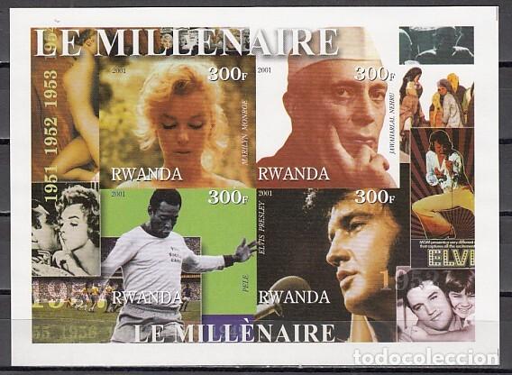 Selos: RWANDA 2001 SHEET MNH IMPERF MARILYN MONROE ELVIS PRESLEY CANTANTES PELE FUTBOL JAWAHARLAL NEHRU