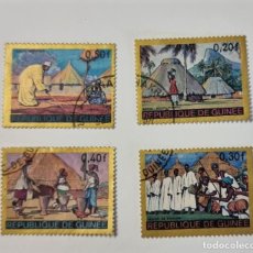 Sellos: LOTE 4 SELLOS MATASELLADO REPÚBLICA DE GUINEA 1968 TRADICINES Y COSTUMBRES. Lote 357891890