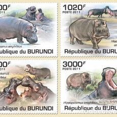 Sellos: BURUNDI 2011 4 STAMPS MNH FAUNA MAMIFEROS WILDLIFE HIPPOPOTAMES HIPPOS HIPOPOTAMOS NILPFERDEN. Lote 366608406