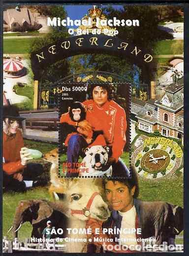 Sellos: TOME PRINCIPE 2005 SHEET MNH NEVERLAND MICHAEL JACKSON SINGERS MUSIC CANTANTES MUSICA