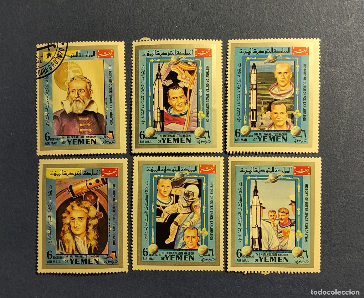 Timbres: YEMEN - HISTORIA DE LA EXPLORACI&Oacute;N DEL ESPACIO EXTERIOR - GALILEO, NEWTON - 6 VALORES.