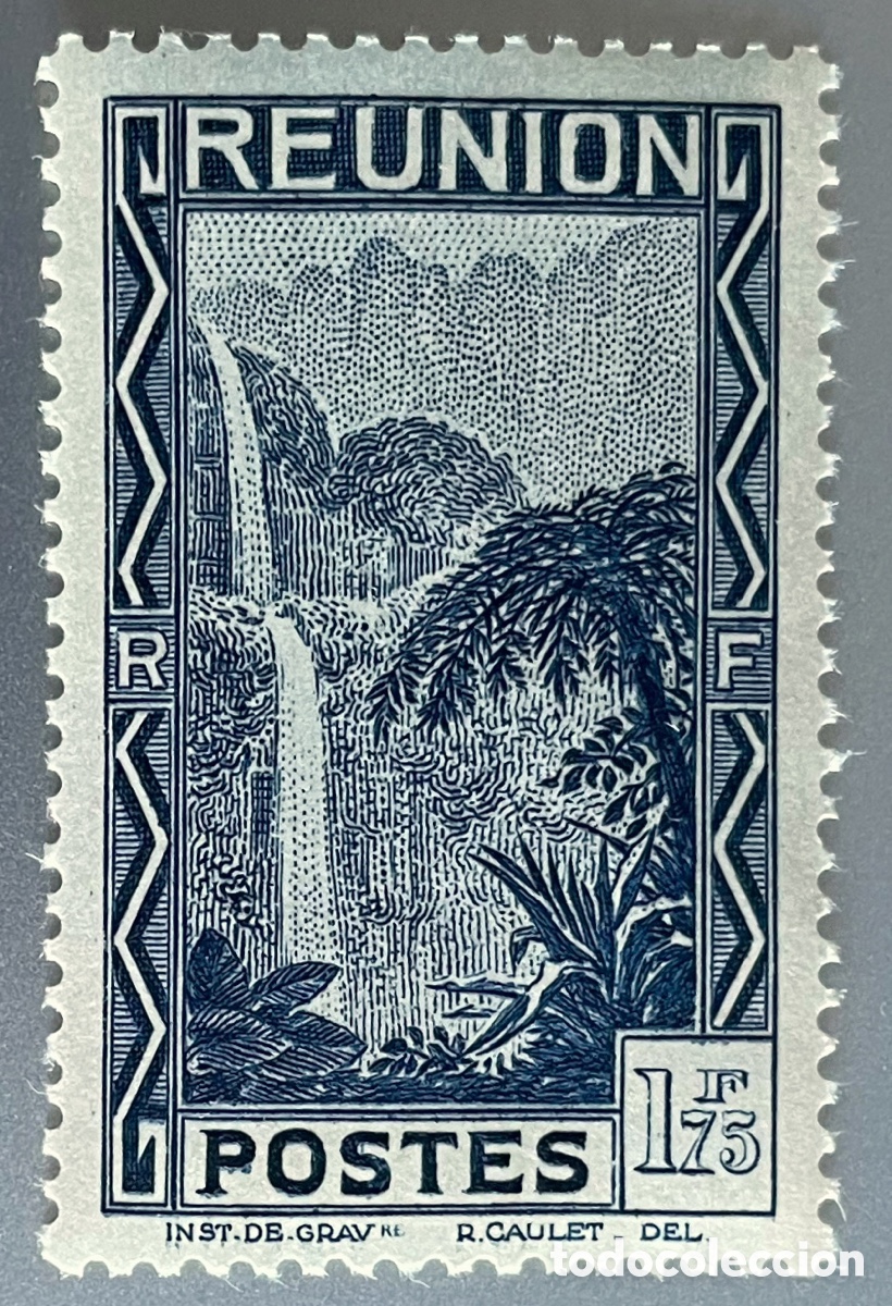 Sellos: Reuni&oacute;n. Isla. Cascada. Turismo. 1938