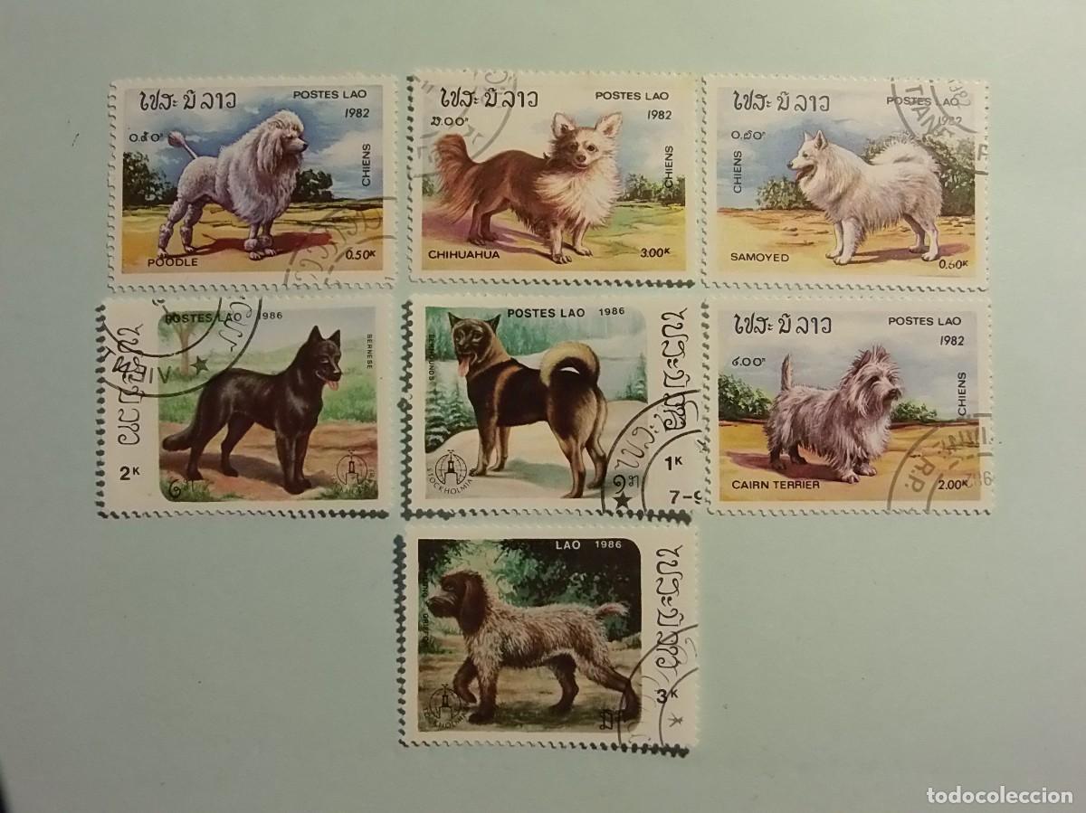 Selos: LAOS - RAZAS DE PERROS (CHIGUAGUA, POODLE, SAMOYED, CAIRN TERRIER, ETC) - 7 VALORES.