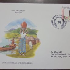 Sellos: P) 1987 RWANDA, 25TH ANNIVERSARY OF INDEPENDENCE, CIRCULATED TO NEW YORK, FDC, FX
