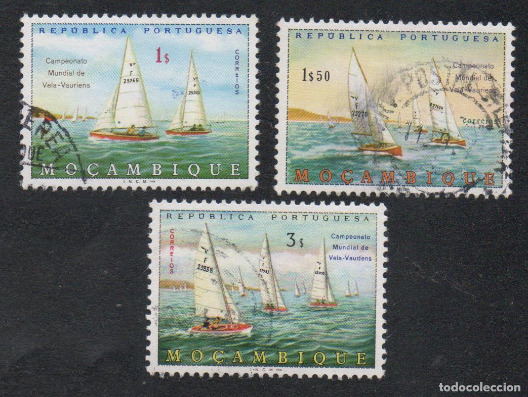 Timbres: FILA MO&Ccedil;AMBIQUE/MOZAMBIQUE 1973 AF-530-532 YVERT 565-567 CAMPEONATO MUNDO VELA CIRCULADO (O)