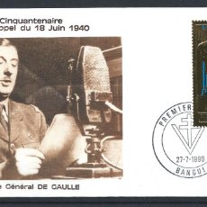 Sellos: CENTRAFRIQUE - FDC ENVELOPPE 27/07/1990 - GÉNÉRAL CHARLES DE GAULLE