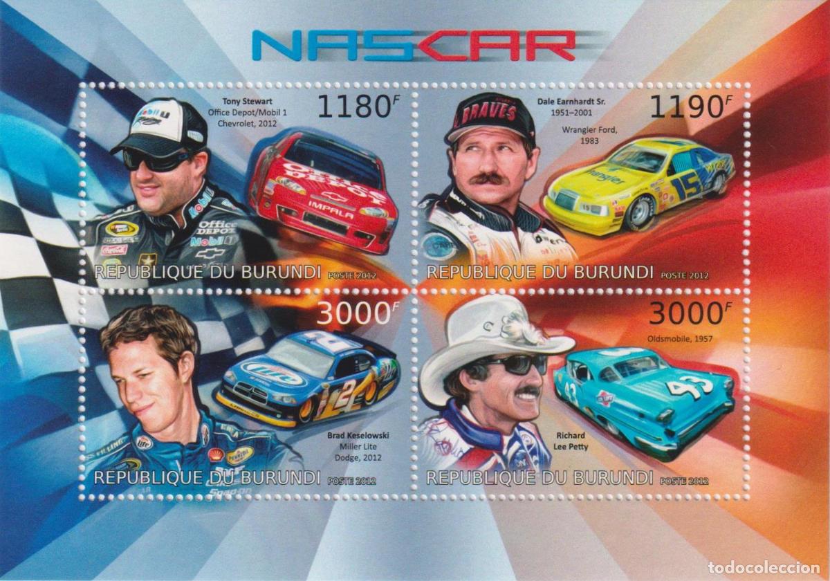 Stamps: Burundi 2012 Coches de carreras - pilotos de NASCAR Carros MNH