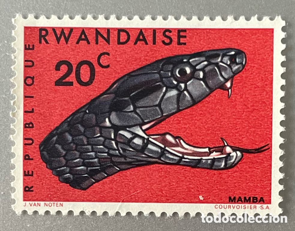 Sellos: Ruanda. Rwanda. Serpientes. 1967 - Foto 1