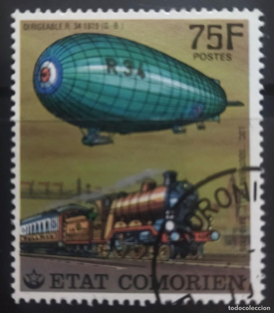 Sellos: ISLAS COMORAS 1977 Historia del dirigible. USADO. - Foto 1