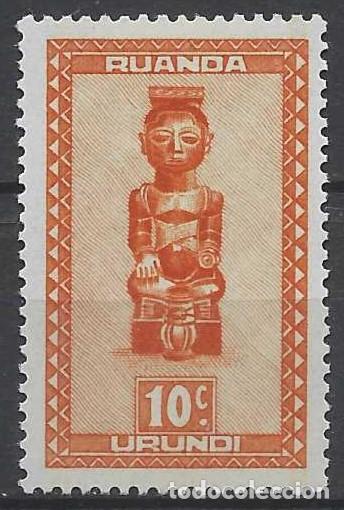 Selos: RUANDA URUNDI 1948 - ESTATUILLAS Y M&Aacute;SCARAS, REY TRIBAL NDOBA SENTADO - MH*