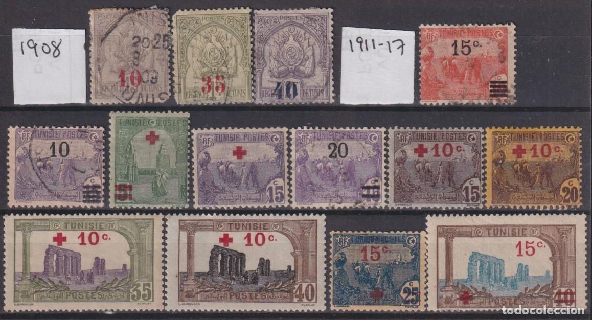 Stamps: F-EX52708 TUNIS TUNISIE TUNISIA 1908-17 STAMPS OVERPRINT RED CROSS AQUEDUCT.