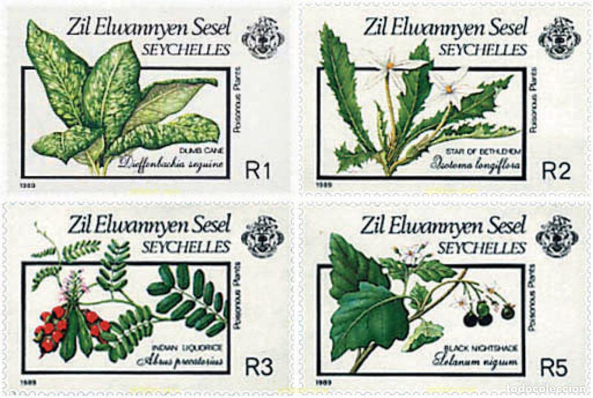 Sellos: 93451 MNH SEYCHELLES. Zil Elwannyen Sesel 1989 PLANTAS VENENOSAS