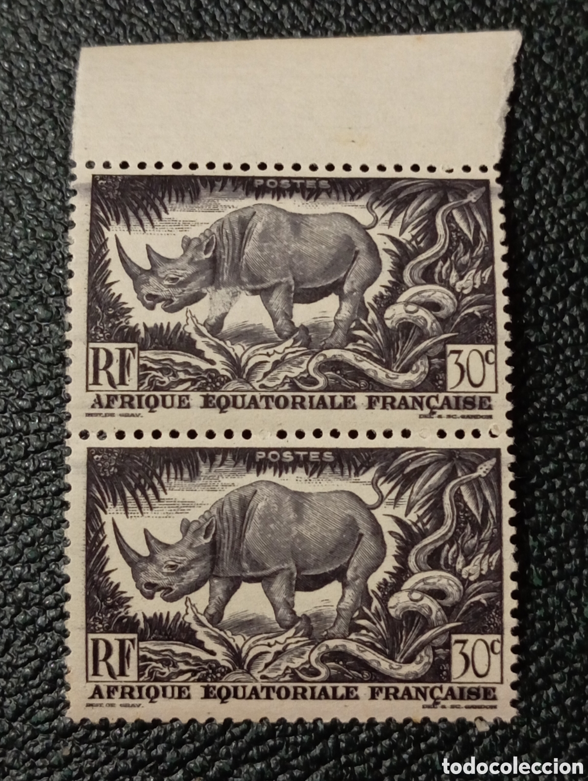 Briefmarken: Sellos x2 Africa Ecuatorial Francesa. Rinoceronte. Yvert n&ordm; 209 Nuevo MNH**