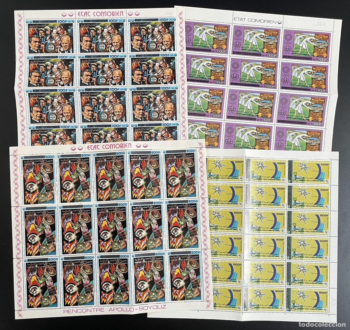 Francobolli: Comoras 1979 YT PA 166-169 tabl&oacute;n sobrecargado espacio Juegos Ol&iacute;mpicos 1972 telecomunicaciones