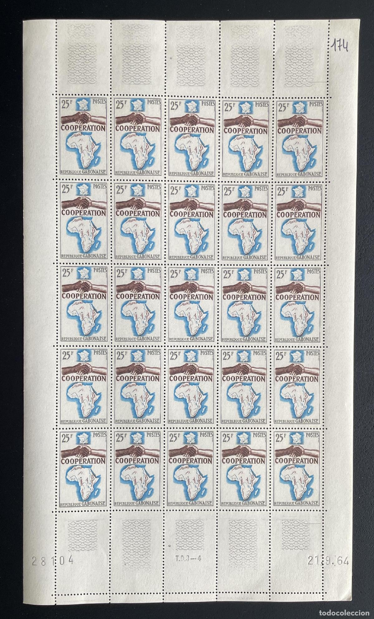 Briefmarken: Gab&oacute;n 1964 YT 174 bloque Cooperaci&oacute;n &Aacute;frica manos mapa continente