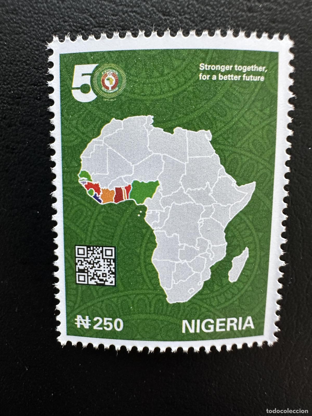 Sellos: Nigeria 2026 CEDEAO 50 a&ntilde;os &Aacute;frica mapa banderas cooperaci&oacute;n futuro