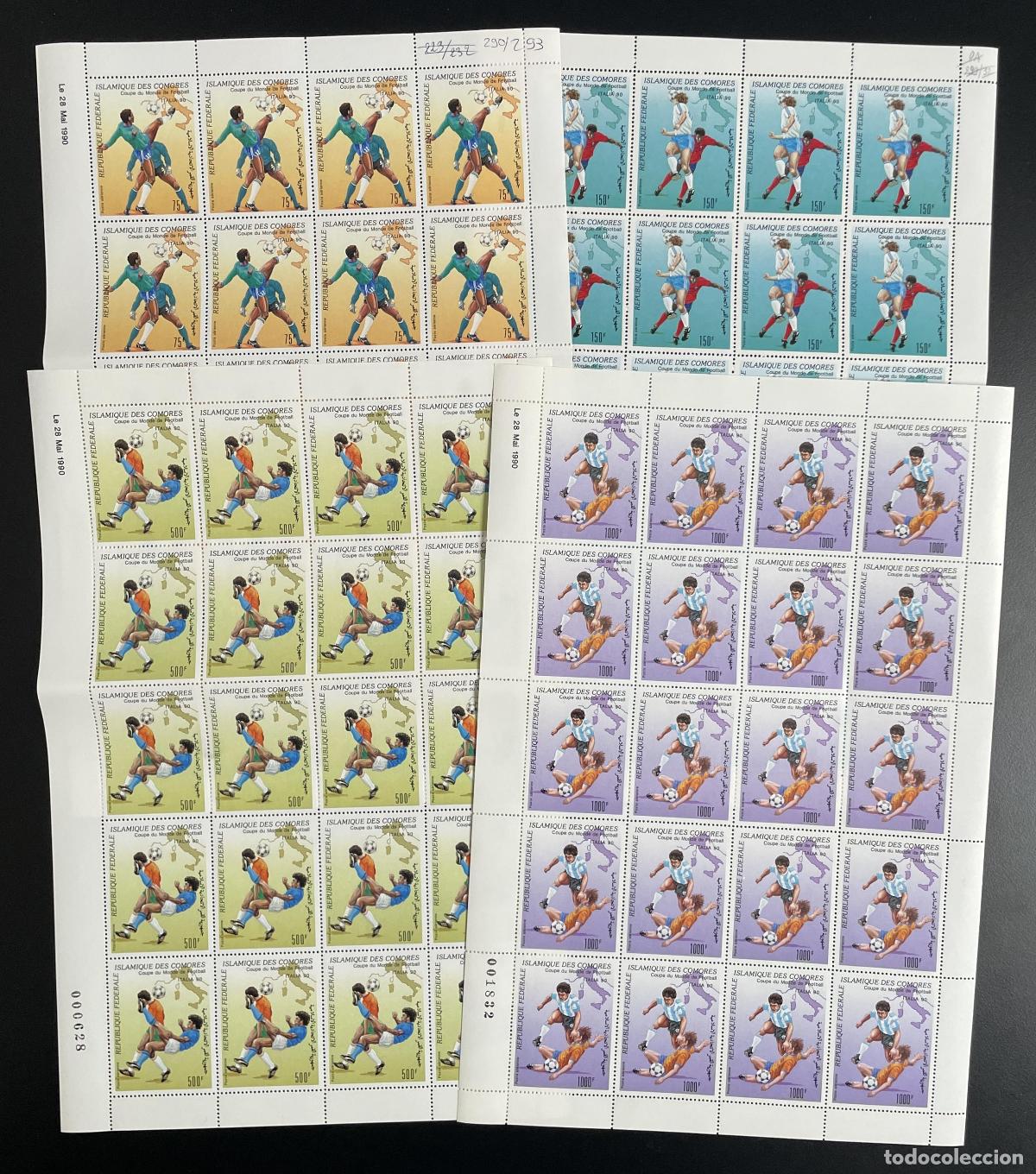 Sellos: Comoras 1990 YT PA 290-293 jugadores de f&uacute;tbol tabl&oacute;n Copa Mundial la FIFA