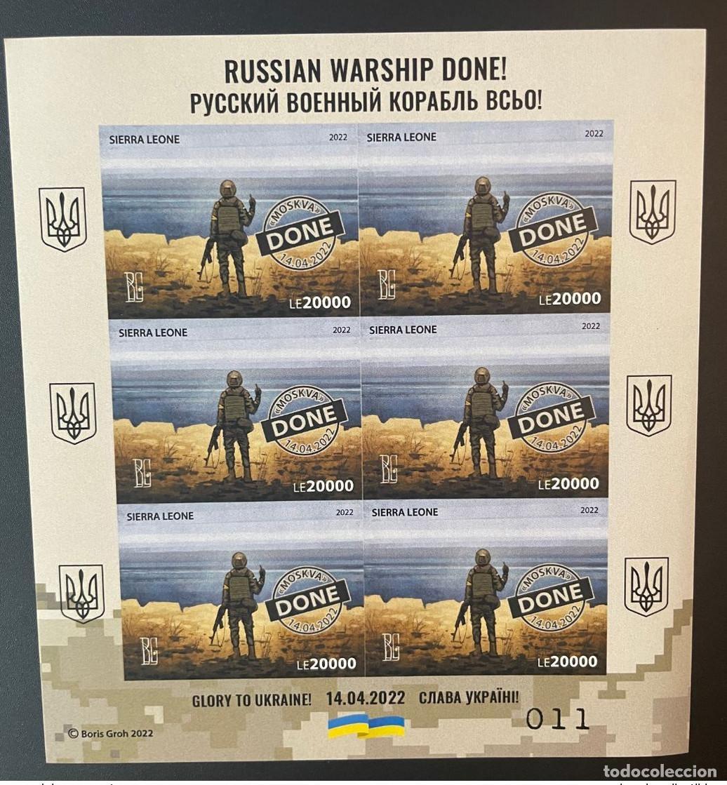 Stamps: Sierra Leona 2022 Mi.? El emperador y la guerra de Ucrania: folleto Boris Groh sobre dron ruso