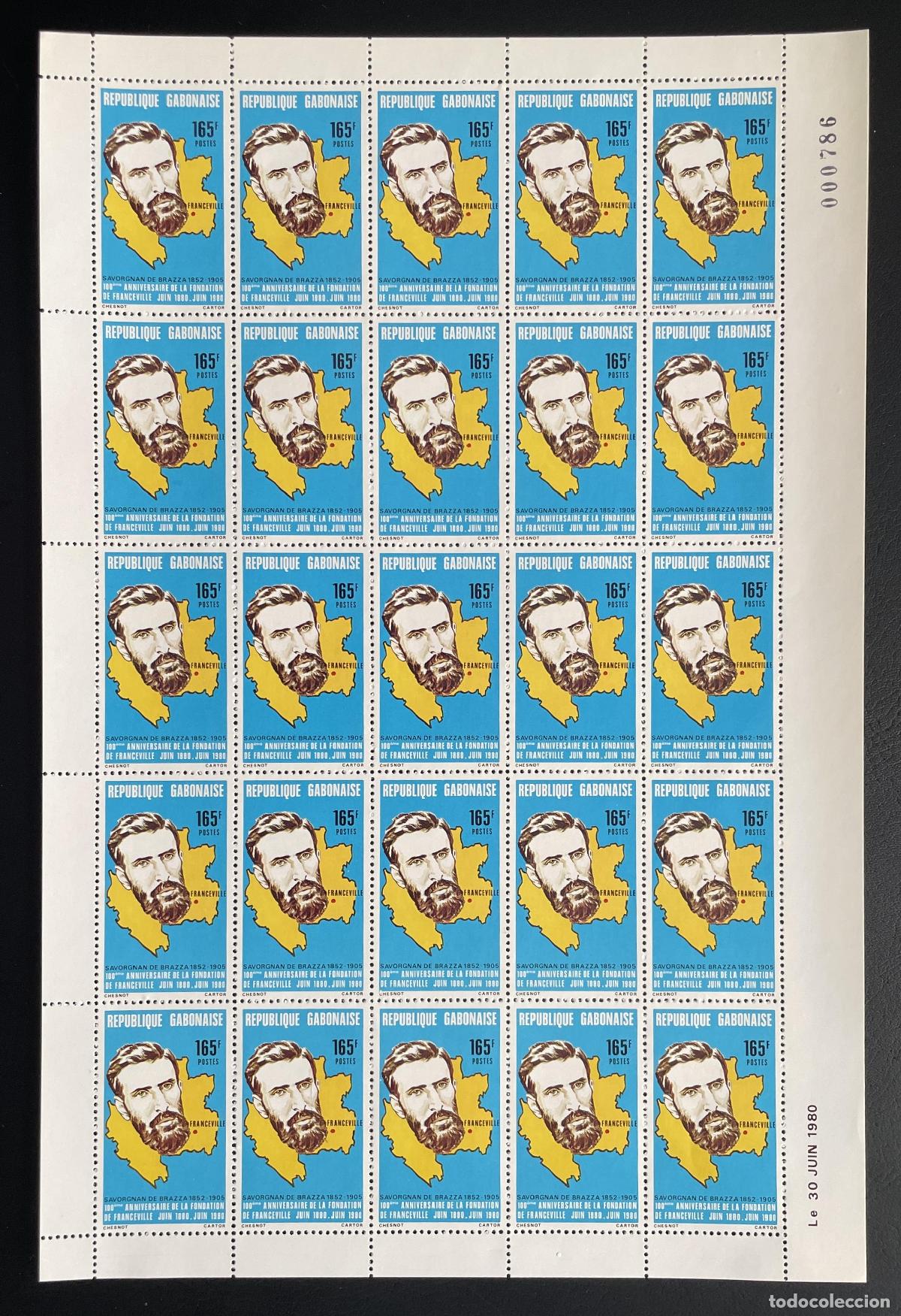 Sellos: Gab&oacute;n 1980 YT 434 bloque Savorgnan de Brazza explorador Franceville