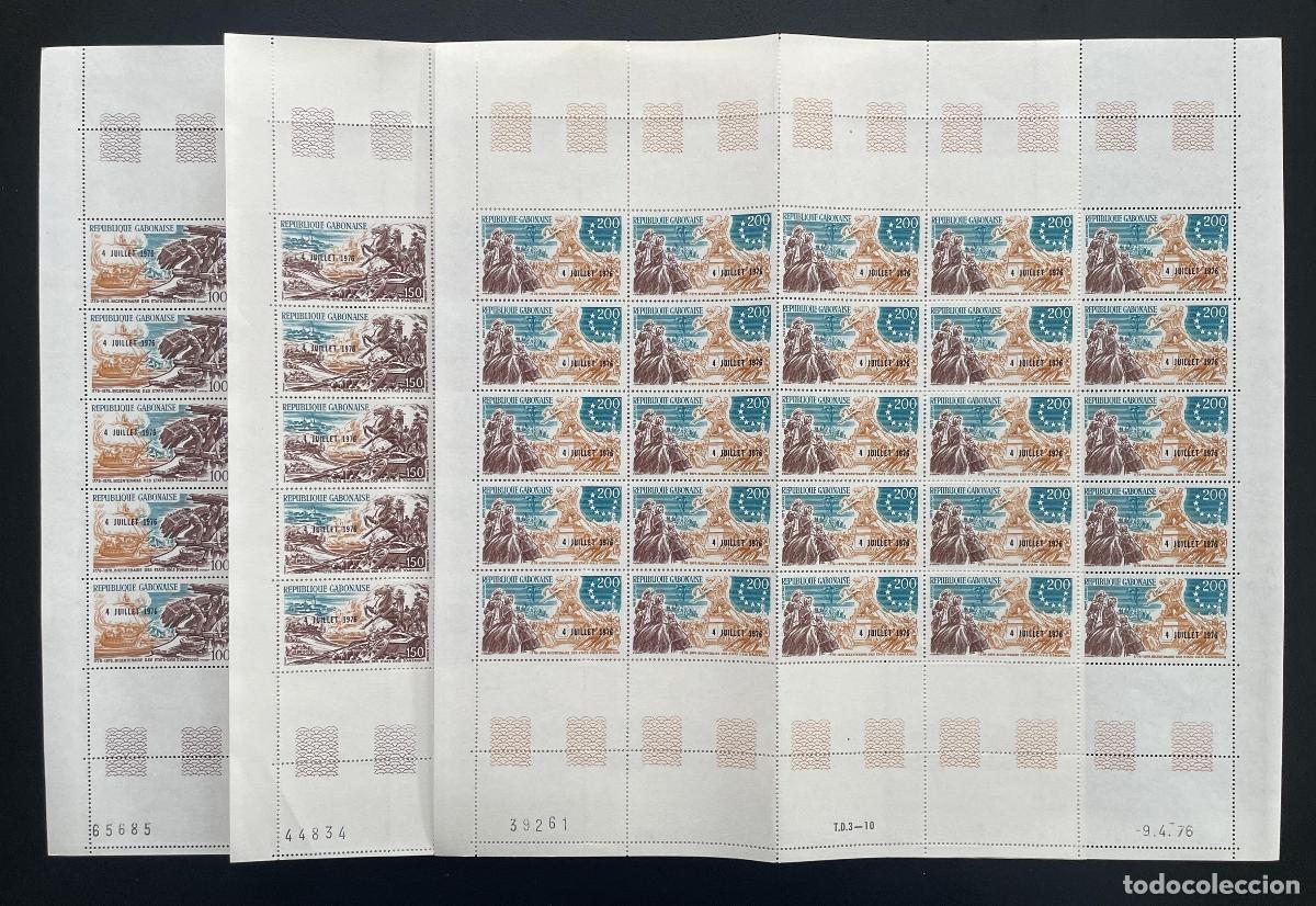 Sellos: Gab&oacute;n 1976 YT PA 181-183 sobrecargado Bicentenario USA Independencia