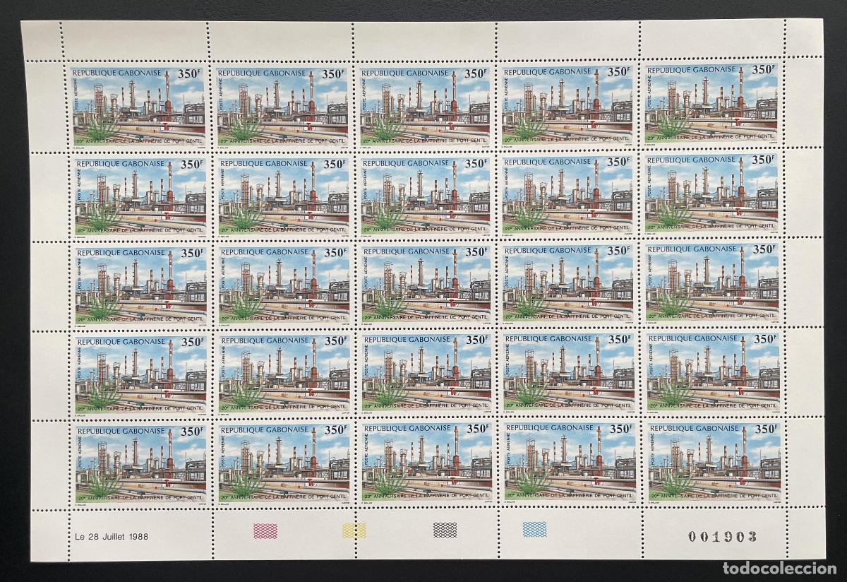 Sellos: Gab&oacute;n 1988 YT PA 287 tabl&oacute;n refiner&iacute;a Port-Gentil petr&oacute;leo industria