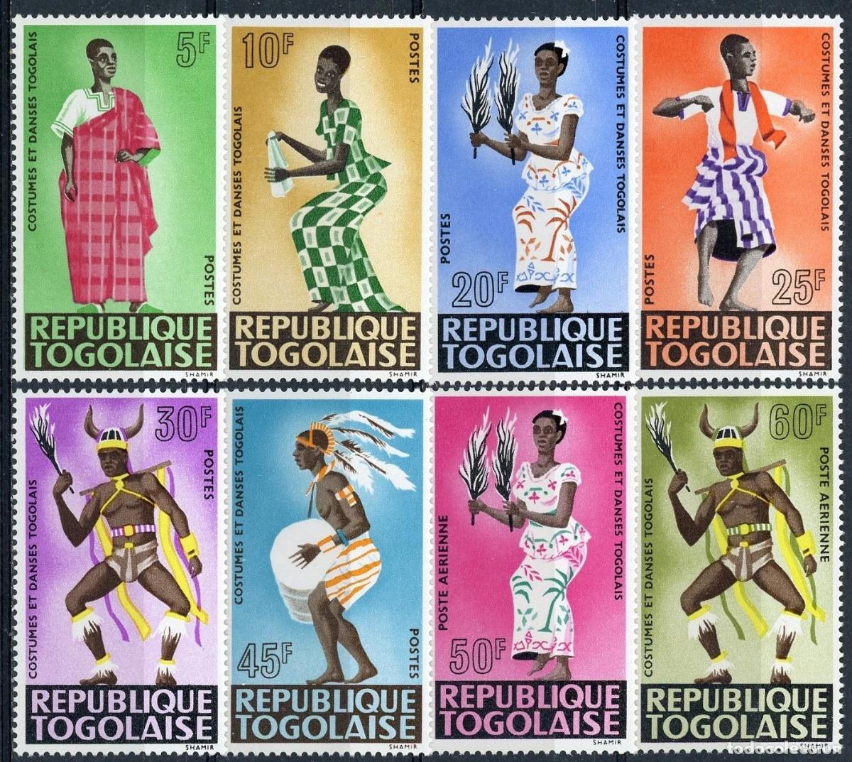 Sellos: Togo 1966 Ivert 499/504 y A&eacute;reo 59/60 *** Costumbre y Danzas Togolesas - Folklore