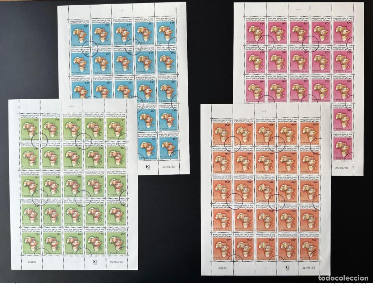 Sellos: Comoras 1993 Mi. 1005 - 1008 CANCELADO Carta del 30 aniversario OUA Avion Mapa