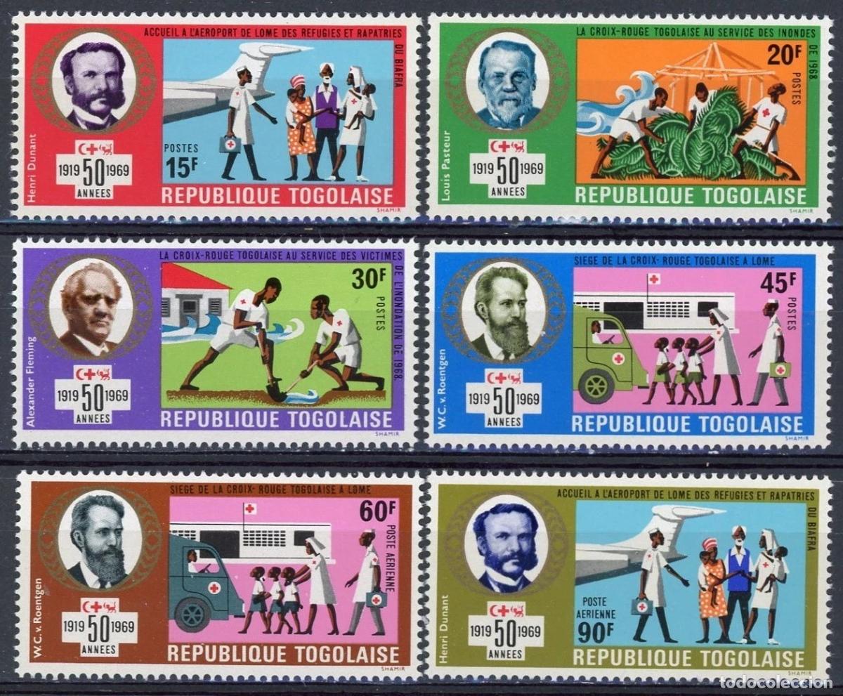 Sellos: Togo 1969 Ivert 621/4 y A&eacute;reo 115/6 *** 50&ordm; Aniversario de la Liga de Sociedades de la Cruz Roja