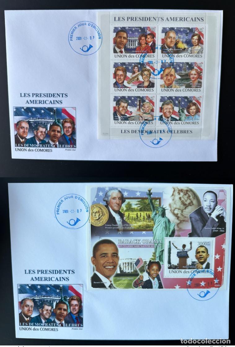 Sellos: Comoras 2008 FDC USA Presidente Kennedy George Washington Mi. I-VI Bl. I No publicado