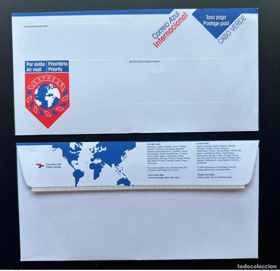 Sellos: Papeler&iacute;a postal de Cabo Verde Taxa Paga Correio Azul Internacional prepago 20g