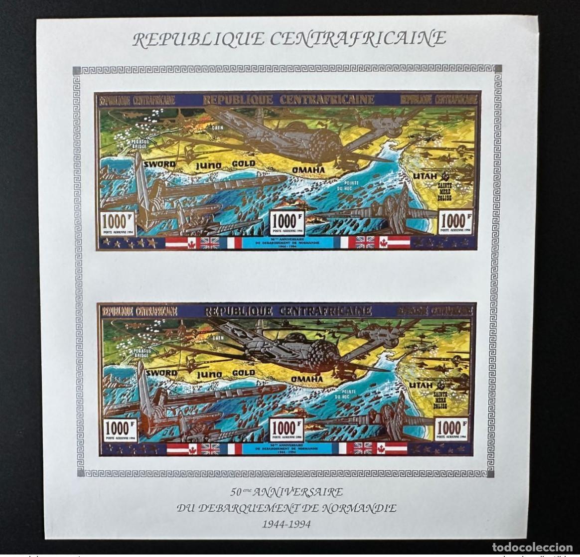 Sellos: Aterrizaje del 50 aniversario Mi. 1630 - 1632 MS IMPERF ND en &Aacute;frica Central 1994