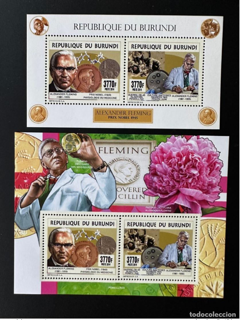 Sellos: Burundi 2014/2015 Mi. 3530 - 3531 Bl. 527 528 Flores del Premio Nobel Alexander Fleming