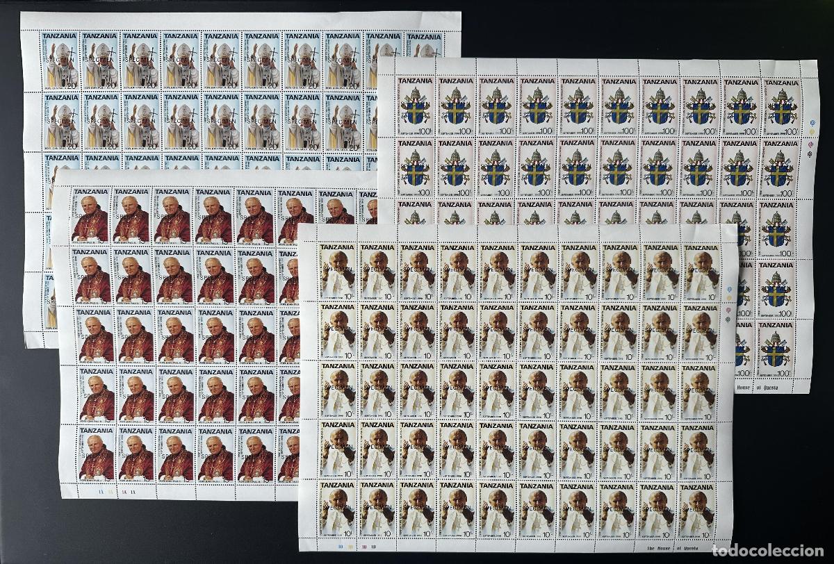 Sellos: Tanzania 1990 Mi. 694 - 697 EJEMPLAR l&aacute;mina cart&oacute;n Papa Juan Pablo II