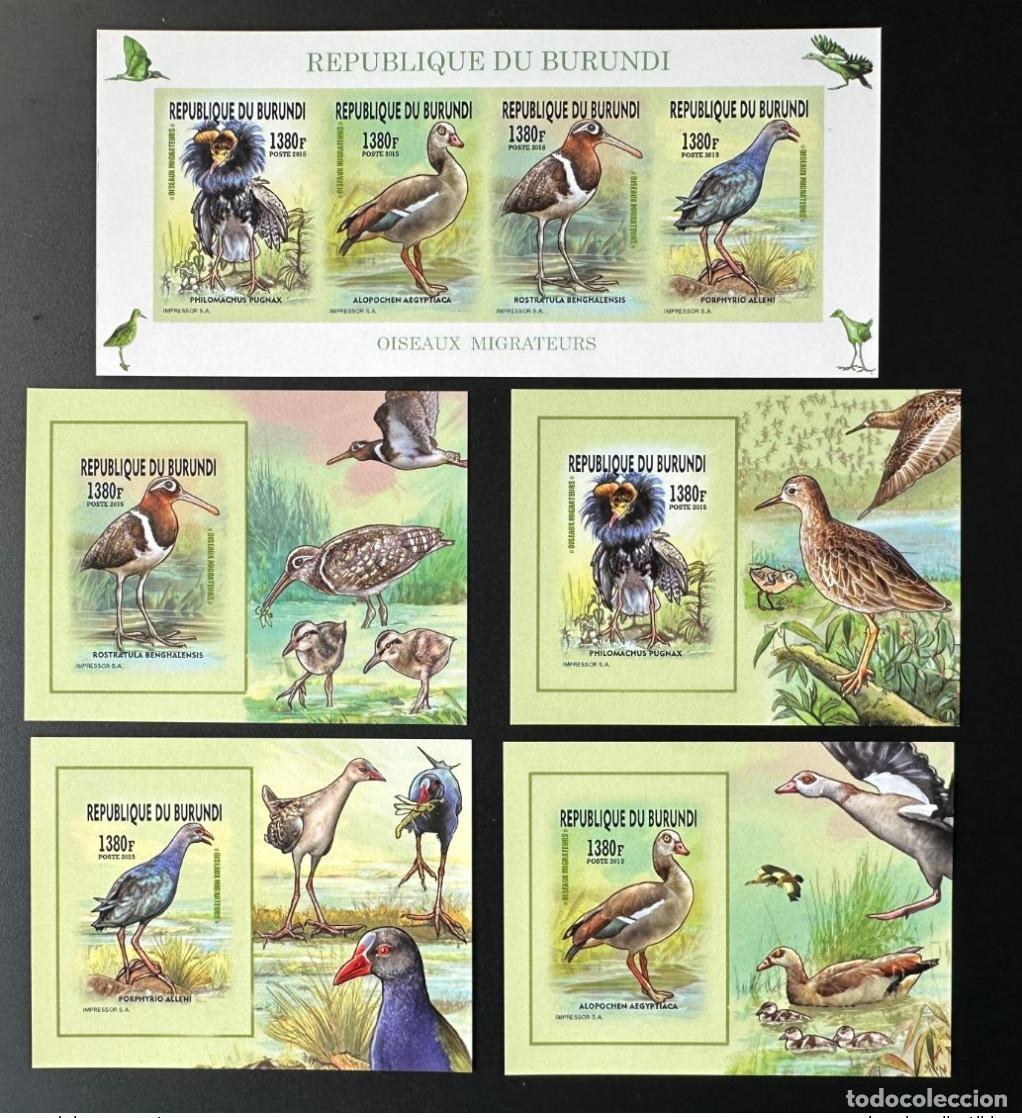 Sellos: Burundi 2015/2016 Mi. E-H 3577 + Bl. ND IMPERF Aves migratorias Birds Vogel
