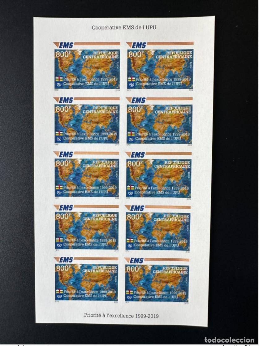 Briefmarken: Rep&uacute;blica Centroafricana 2019 Mi. 9030 Sheetlet ND IMPERF EMS 20 a&ntilde;os Edici&oacute;n conjunta UPU