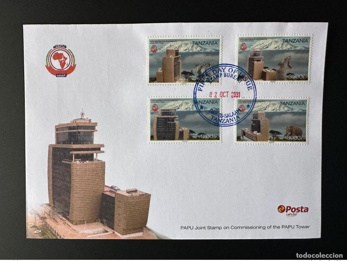 Sellos: Tanzania 2023 Mi.? FDC error del 2 de octubre 2031 emisi&oacute;n conjunta torre PAPU Arusha