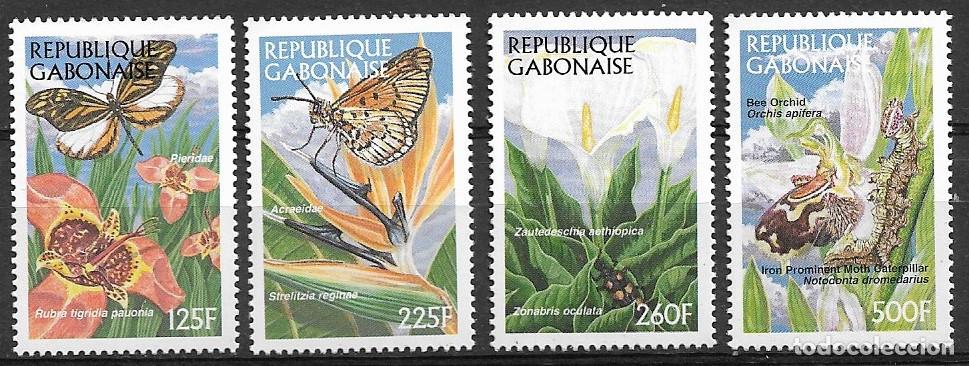 Sellos: GABON 1997, Ivert 933/36 - FLORES, MARIPOSAS. MNH.