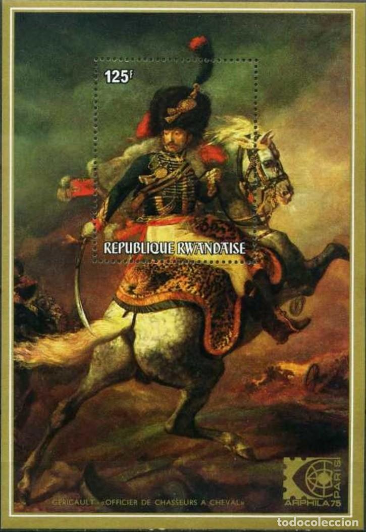 Sellos: RWANDA 1975 SHEET MNH ARPHILA THEODORE GERICAULT ARTE PINTURAS ART PAINTINGS CABALLOS HORSES CHEVAUX