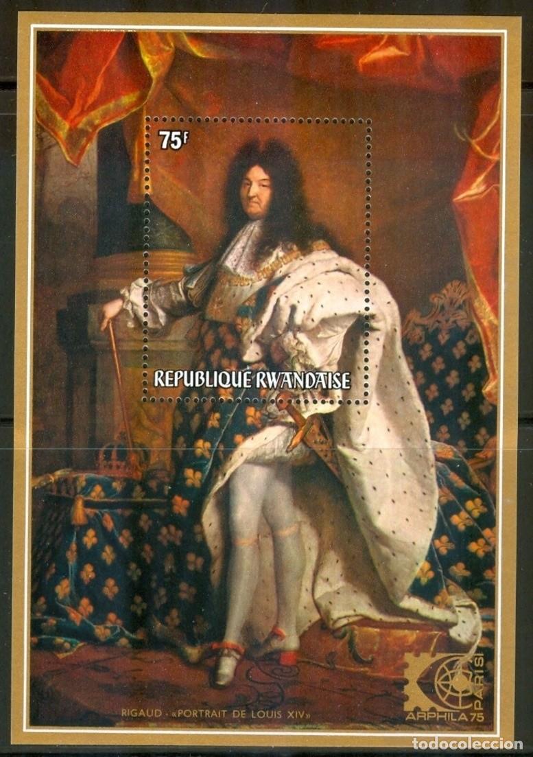Sellos: RWANDA 1975 SHEET MNH ARPHILA LOUIS XIV POR FRAN&Ccedil;OIS HYACINTHE RIGAUD ARTE PINTURAS ART PAINTINGS