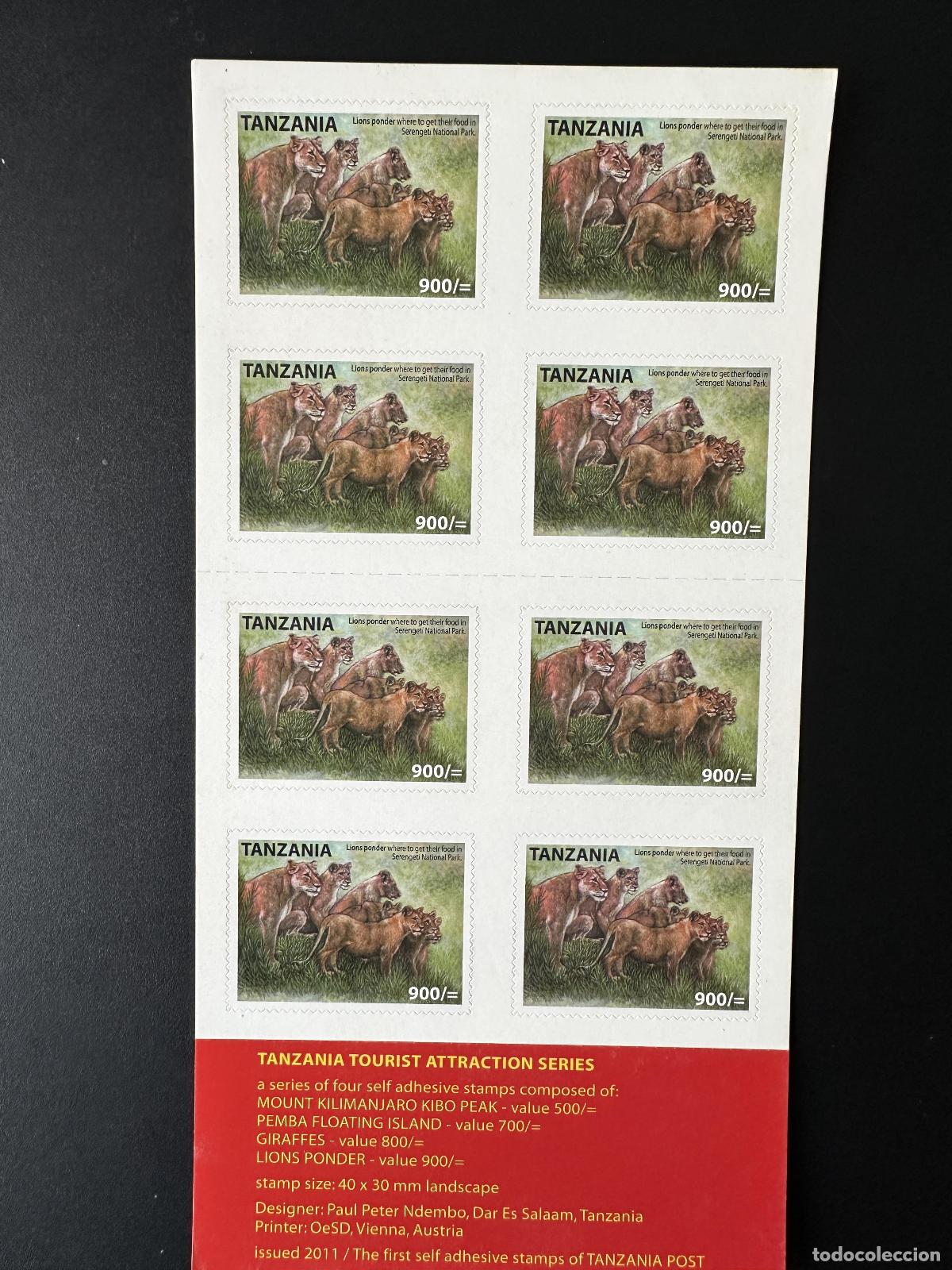 Sellos: Folleto autoadhesivo Mi. 4820 de Tanzania 2011 sobre animales salvajes leones y del Serengeti
